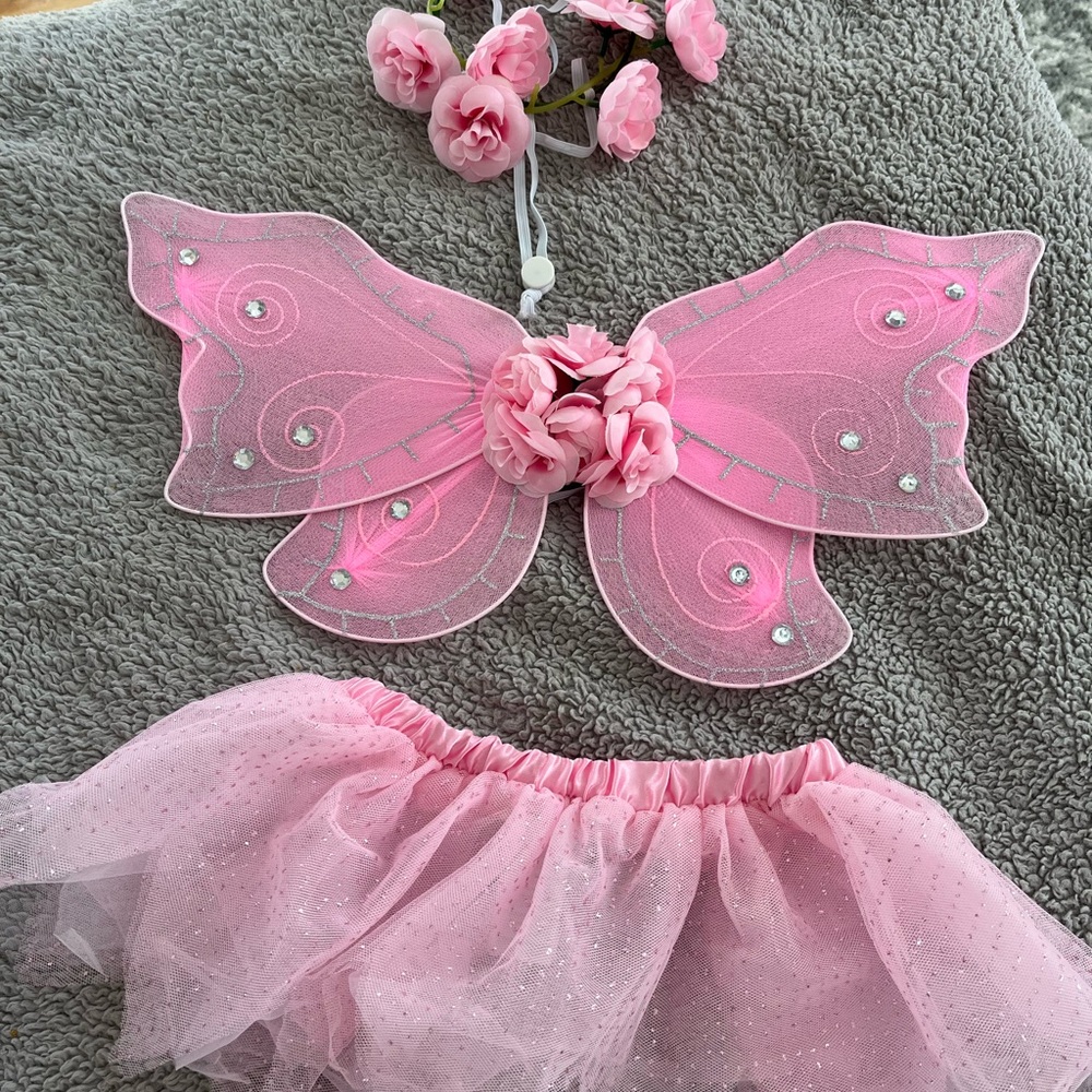 Pink Fairy Wings and Tutu Set for dog 8-20lbs